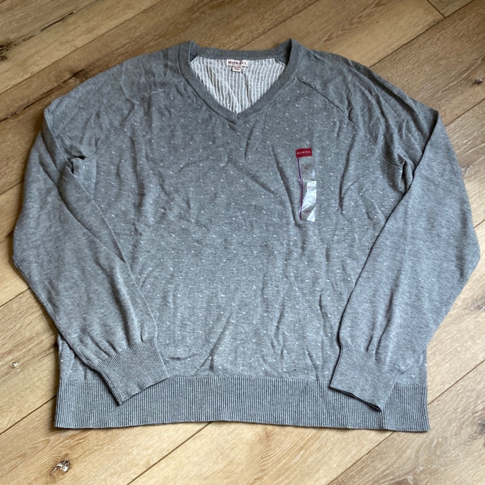 Merona Sweater Mens Size XL Long Sleeve Gray Pullover Knit Wool Blend Pr…